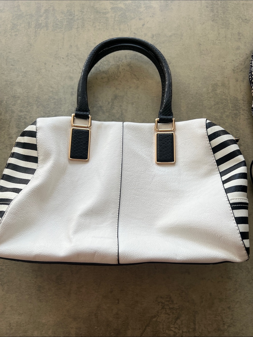 Aldo Black & White Striped Panel Tote